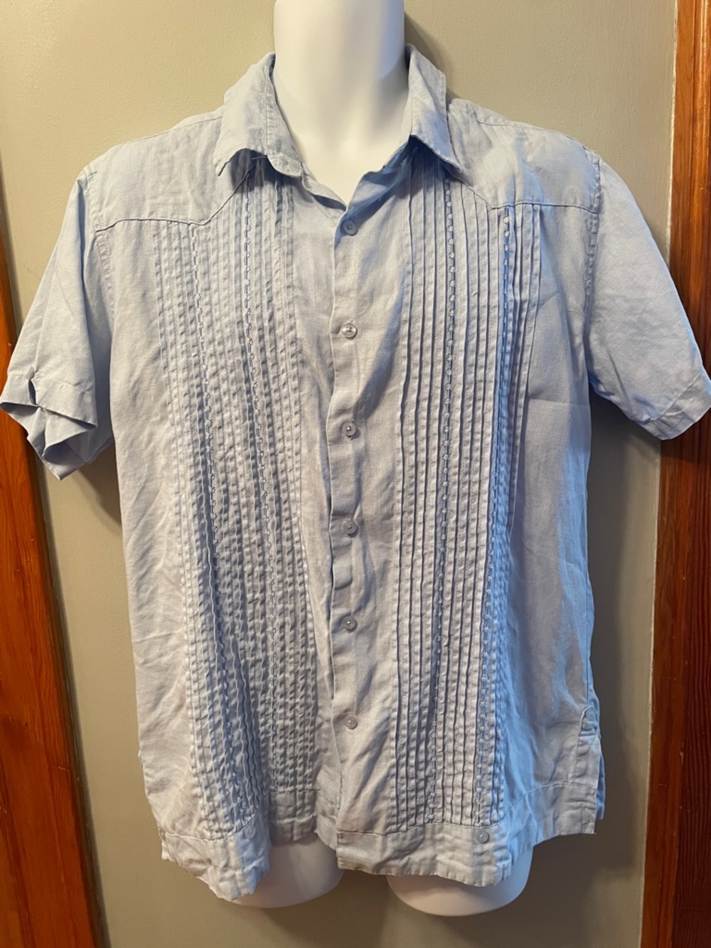 BOHIO 100% Linen Light Blue Short-Sleeve Coastal Resortwear Button-Up Shirt